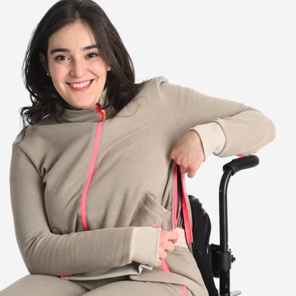 Sudadera Mujer Beis Cremallera Fácil de Poner